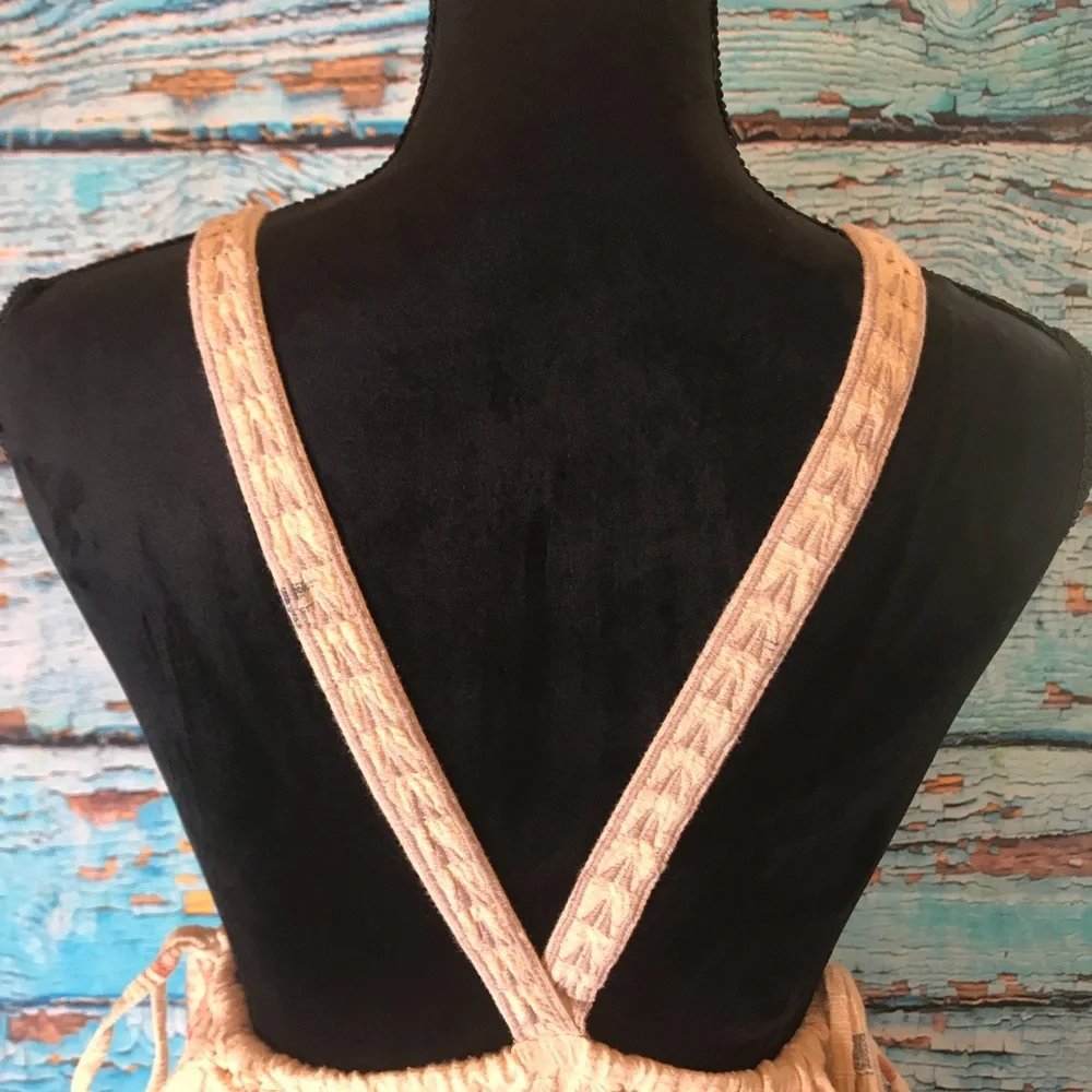 Free People Cream Textured Embroidered Sundress with Subtle Multi-Color Accents